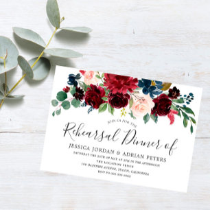 Burgundy Red Wine Modern Rehearsal Dinner Invite Kaart