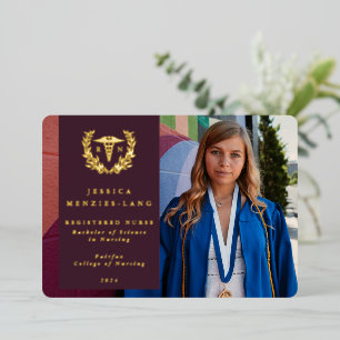 Burgundy RN Caduceus Graduée Faire-part photo