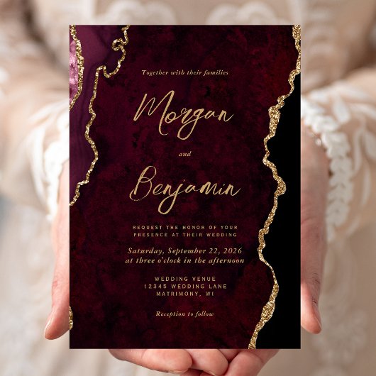 Burgundy Rode Agaat Script Trouwkaart Kaart