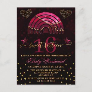 Burgundy Rode Agate Regenboog & Harten Sweet 16 Briefkaart