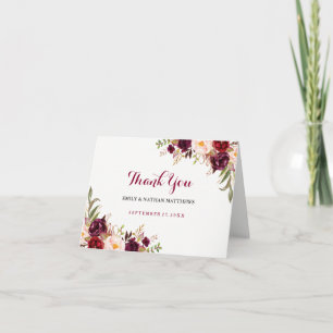 Burgundy Rode Bloemen Trouw Trouwkaart Bedankkaart