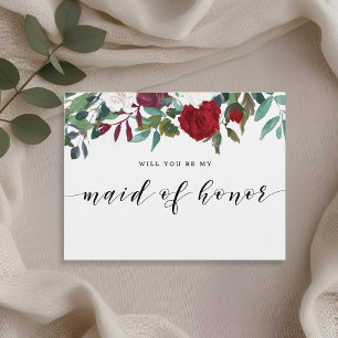 Burgundy Rode Bloemen Wil Je Mijn Getuige Zijn Uitnodiging Briefkaart