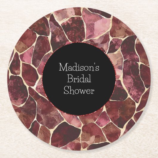 Burgundy Rode Chic Abstracte Bruiloft Feest Ronde Kartonnen Onderzetter (Voorkant)