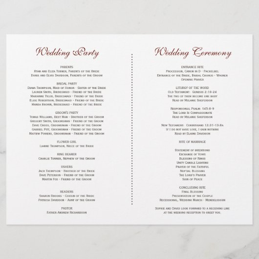 Burgundy Rode Marsala Bloemen Bruiloftsprogramma Flyer (Achterkant)