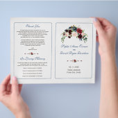 Burgundy Rode Marsala Bloemen Bruiloftsprogramma Flyer (Hand)