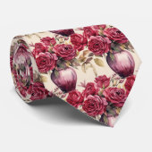 Burgundy Rode Rozen Aquarel Bloemen Stropdas (Opgerold)