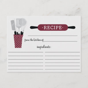Burgundy Rolling Pin Kitchen Tools Recipcard Briefkaart