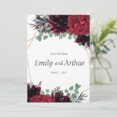 Burgundy rood & bronzen set 9 Save the Date  Kaart (Staand voorkant)