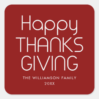 Burgundy Rood Gelukkig Thanksgiving Gepersonalisee Vierkante Sticker
