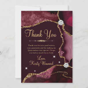 Burgundy rood & goud namaak glitters agaat Quincea Bedankkaart
