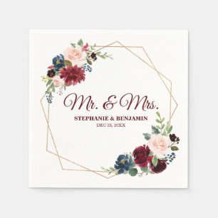 Burgundy Rood Marine Bloem Geometrische Papieren S Servetten