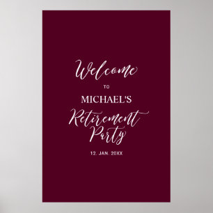 Burgundy Rood Minimaal Welkom bij Pensioenfeest Poster