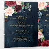 Burgundy Rood Navy Goud Drievoudig Trouw Uitnodigi Drieluik Aankondiging (Binnenzijde eerst)