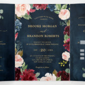 Burgundy Rood Navy Goud Drievoudig Trouw Uitnodigi Drieluik Aankondiging (Binnenkant midden)