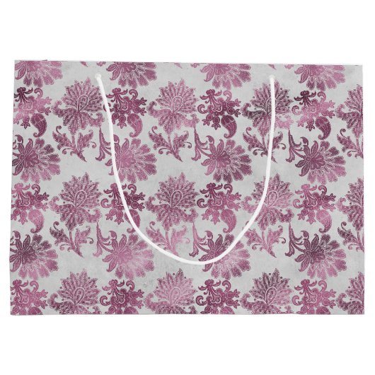 Burgundy Rood Zilver Bloemmotief Groot Cadeauzakje (Achterkant)