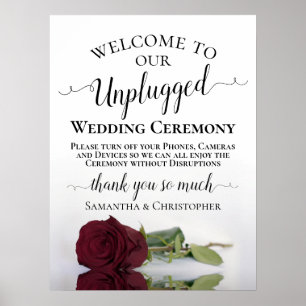 Burgundy Roos Chic Unplugged Wedding Ceremony Poster