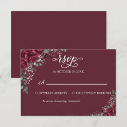 Burgundy Roos Eucalyptus Huwelijk RSVP Reactie Kaartje