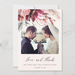 Burgundy Roos Floral Pampas Grass Foto Weddenschap Bedankkaart