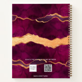 Burgundy roos gold agate marmer name notitieboek (Achterkant)