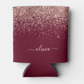 Burgundy Roos Gold Blush Pink Glitter Monogram Blikjeskoeler (Voorkant)