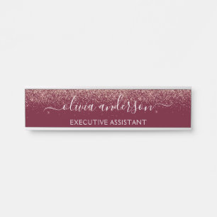 Burgundy Roos Gold Blush Pink Glitter Monogram Deurbordje