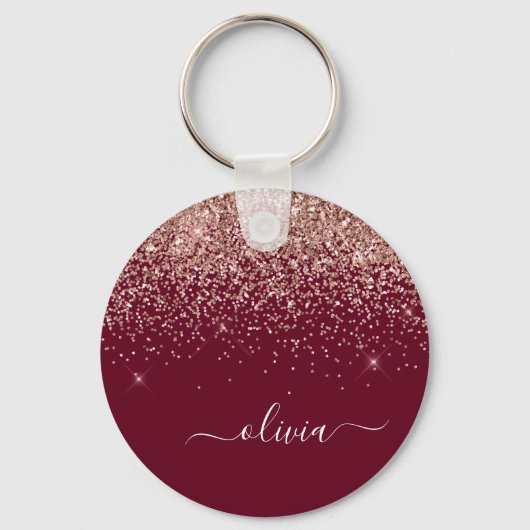 Burgundy Roos Gold Blush Pink Glitter Monogram Sleutelhanger (Voorkant)