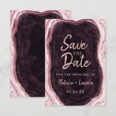 Burgundy & Roos Gold Geode Agate Marble Modern Save The Date (Voorkant / Achterkant)