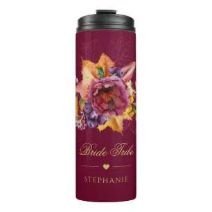 Burgundy Roos Gold Herfst Bouquet Floral Bridesmai Thermosbeker