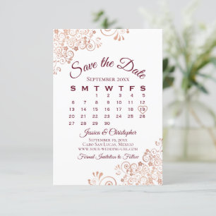 Burgundy & Roos Gold Lace Elegant Wedding Calendar Save The Date