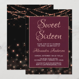 Burgundy Roos Gold Sweet Sixteen Birthday Kaart