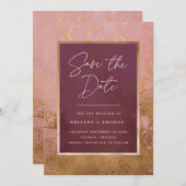 Burgundy Roos Gold Wedding Save the Date (Voorkant / Achterkant)