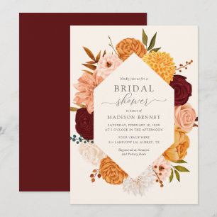 Burgundy Roos Herfst Floral Bridal Shower Kaart