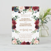 Burgundy Roos Navy Blush Unique Wedding Invitation (Staand voorkant)