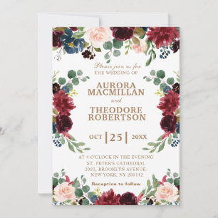 Burgundy Roos Navy Blush Unique Wedding Invitation