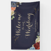 Burgundy Roos Navy Floral Wedding Backdrop Banner (Verticaal)