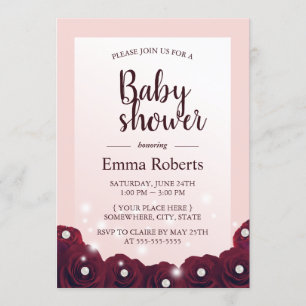 Burgundy Roos Pearl Floral Blush Pink Baby shower Kaart