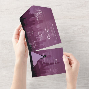 Burgundy Roos Pink Paris Fireworks Quinceañera All In One Uitnodiging