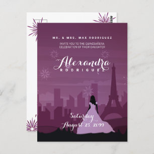 Burgundy Roos Pink Paris Fireworks Quinceañera Briefkaart