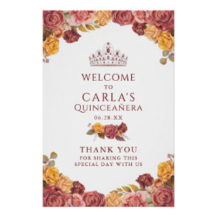 Burgundy Roos Quinceanera Welkomstteken Perfect Poster