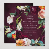 Burgundy Roos Ranunculus Wedding Kaart (Voorkant / Achterkant)