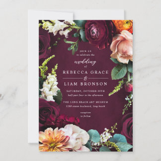 Burgundy Roos Ranunculus Wedding Kaart