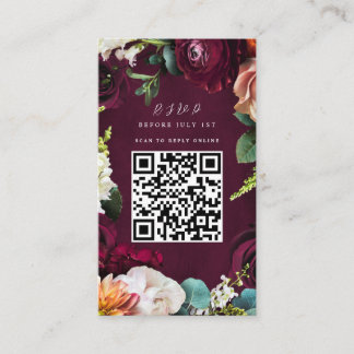 Burgundy Roos Ranunculus Wedding QR Code Informatiekaartje