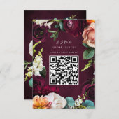 Burgundy Roos Ranunculus Wedding QR Code RSVP Kaart (Voorkant / Achterkant)
