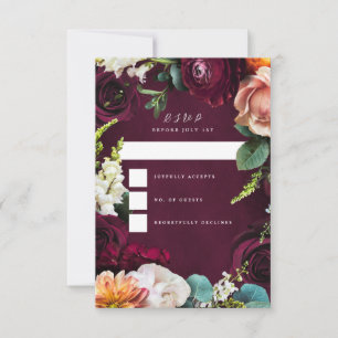 Burgundy Roos Ranunculus Wedding RSVP Kaartje