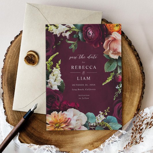 Burgundy Roos Ranunculus Wedding Save The Date