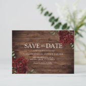 Burgundy Roos Romantic Rustic Save the date (Staand voorkant)