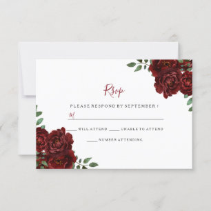 Burgundy Roos Romantic Wedding RSVP Kaartje