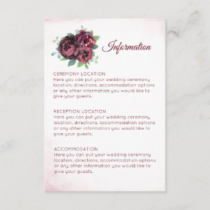 Burgundy Rose Bouquet Mariage Cartes d'information