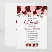 Burgundy Rose Girls 9e anniversaire Invitation de (Devant / Derrière)