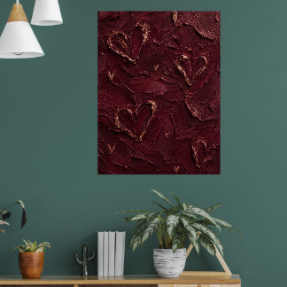 Burgundy & Rose Goud Hart Textured Abstract Poster